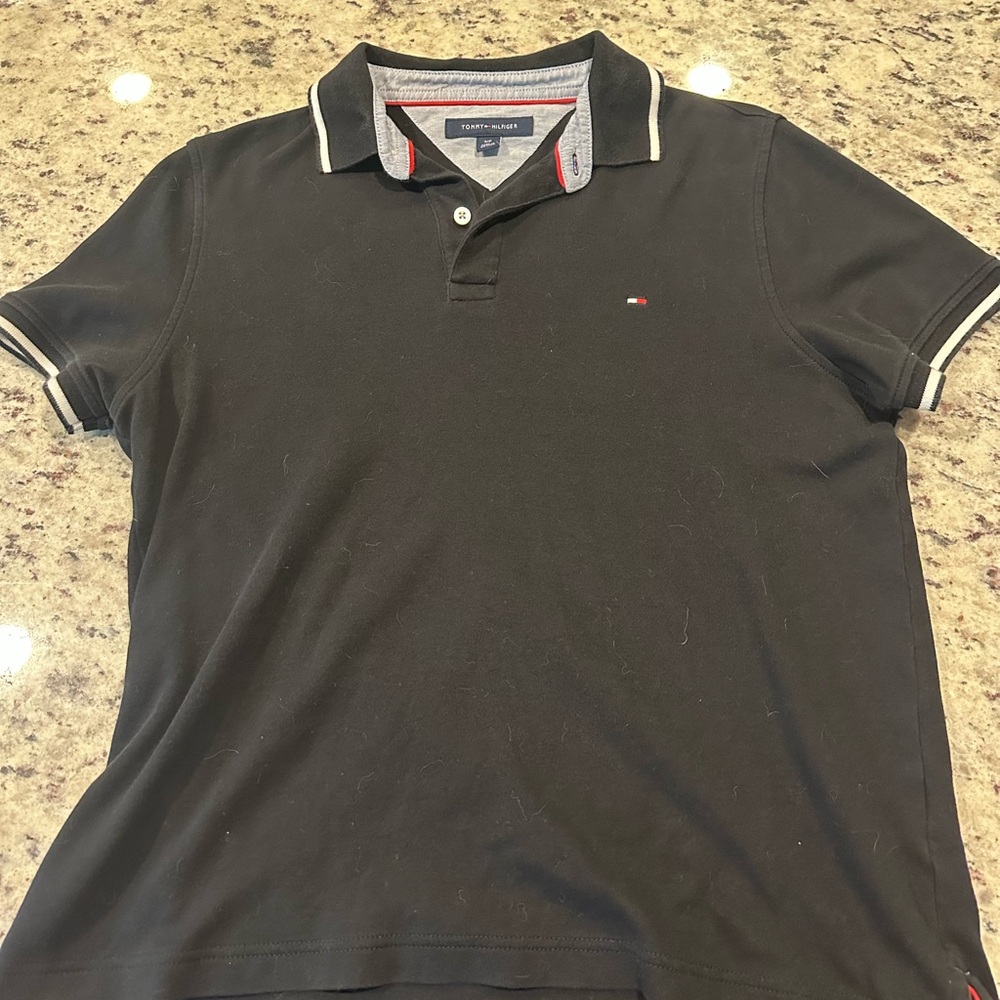 Tommy Hilfiger Black Polo Shirt with White Trim
